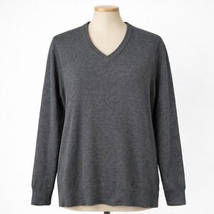 Theory Mens Merino Wool V Neck Sweater Size M Gray Marled Luxury Preppy Pullover